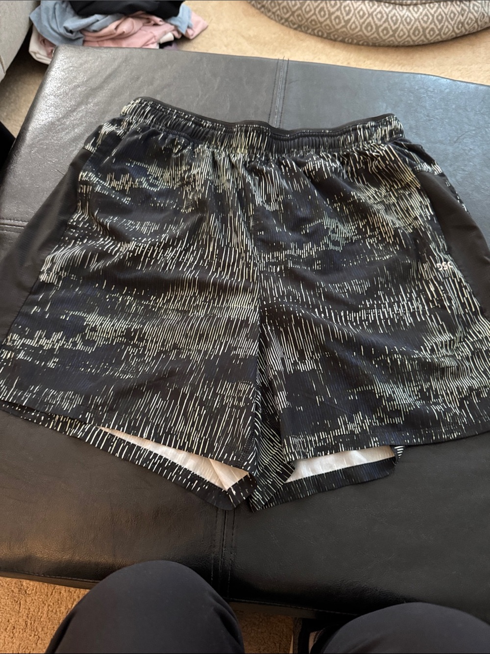 DSG Black Athletic Shorts with Light Gray Dash Pattern